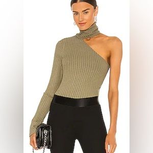 Framed Rib Carved Turtleneck in Combat — range